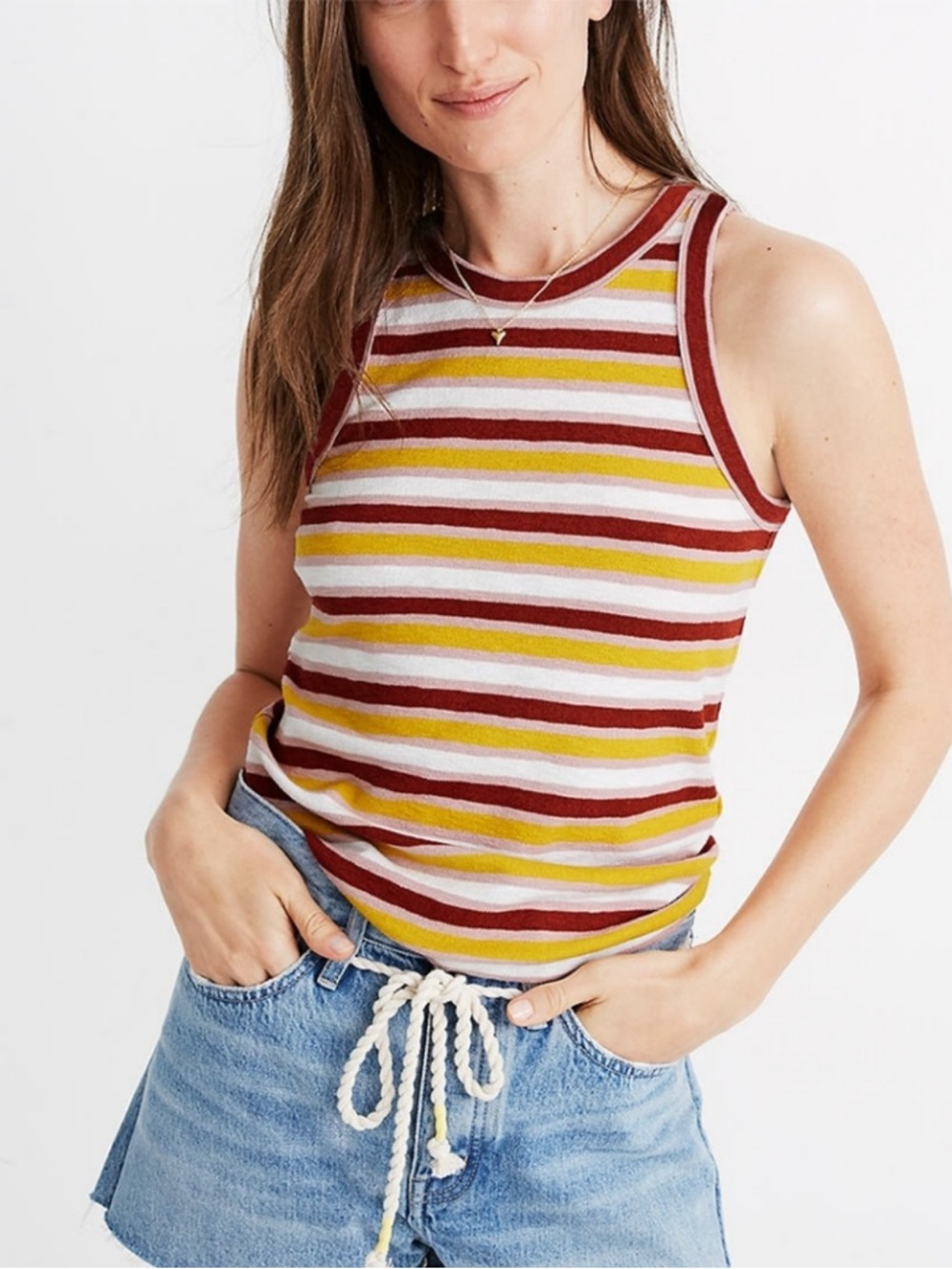 Madewell Striped Tank Top in Yellow, White, and Burgundy